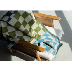 KARE Design Plaid Checker bleu vert 170x130cm><noscript><img width=