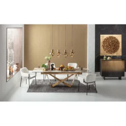 KARE Design Table à rallonges Connesso laiton 200(+60)x90cm> Meubles