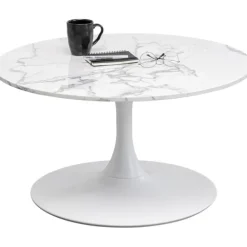 KARE Design Table basse Schickeria Marbre blanc Ø80cm> Meubles