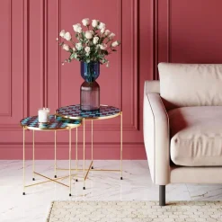 KARE Design Table d apppoint Priya bleu (2/set)> Meubles