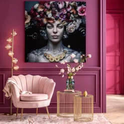 KARE Design Tableau en verre Flower Art Lady 120x120cm> Accessoires