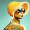 KARE Design Tableau encadré LED Sun Hat Woman jaune 80x80cm> Accessoires