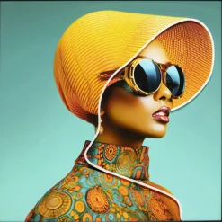 KARE Design Tableau encadré LED Sun Hat Woman jaune 80x80cm><noscript><img width=