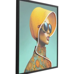 KARE Design Tableau encadré LED Sun Hat Woman jaune 80x80cm><noscript><img width=