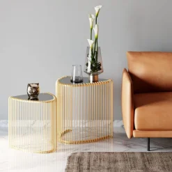 KARE Design Tables d appoint Wire Triangle doré (2/Set)> Meubles
